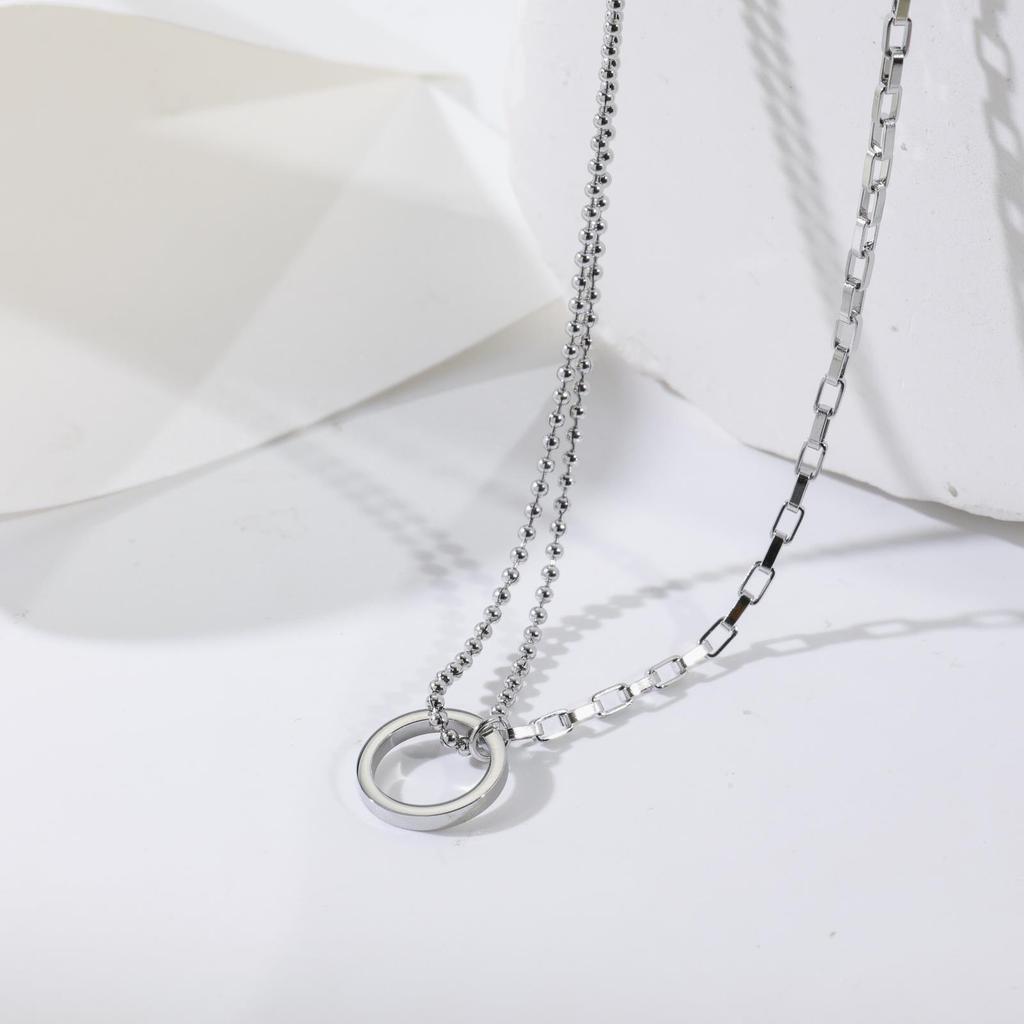 Vintage Stacked Circle Double-Layer Necklace Female Sweet Cool Wind Stacked Collar 18K Gold Titanium Steel Necklace