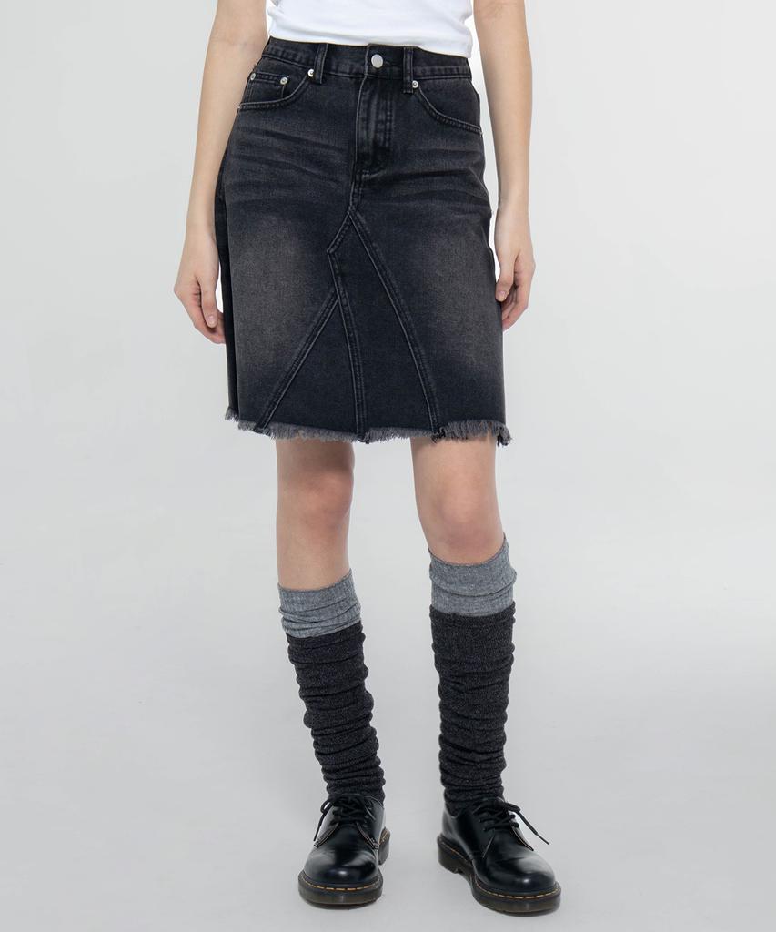 CHICKS Western Mood Cut Denim Midi Skirt Black