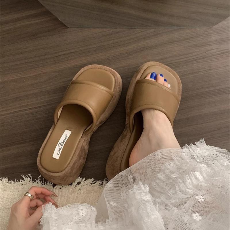 

Модные черные шлепанцы на толстой подошве в стиле маффин, крутые, женские, летние, для улицы, на молнии сзади, на высоком каблуке, пляжные сандалии 39 коричневый