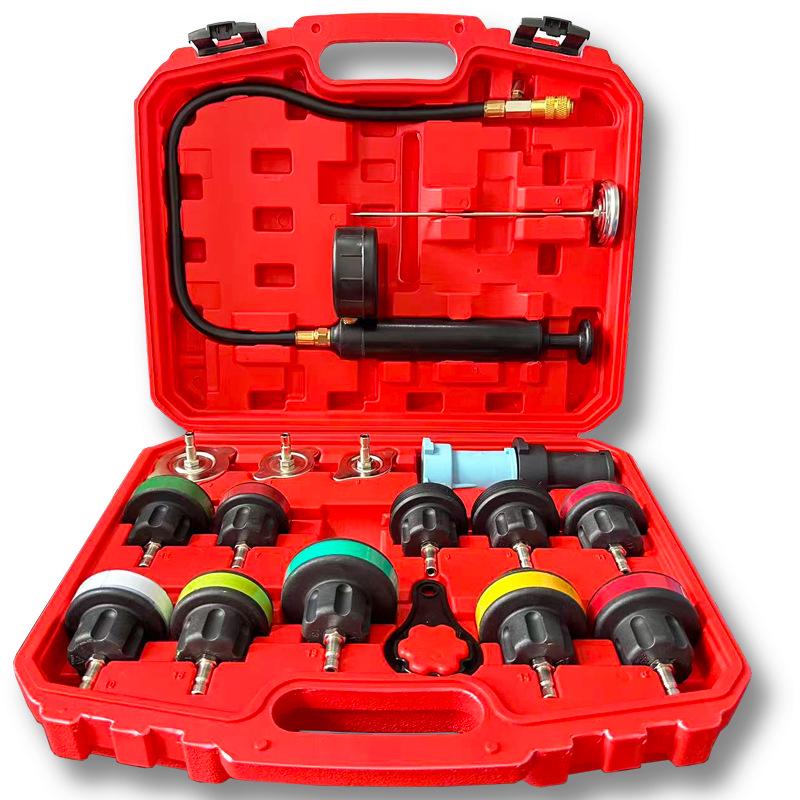 

18-Piece Car Radiator Pressure Tester & Leak Detector Kit with Vacuum Gauge and Air Pump for Coolant and Antifreeze Replacement