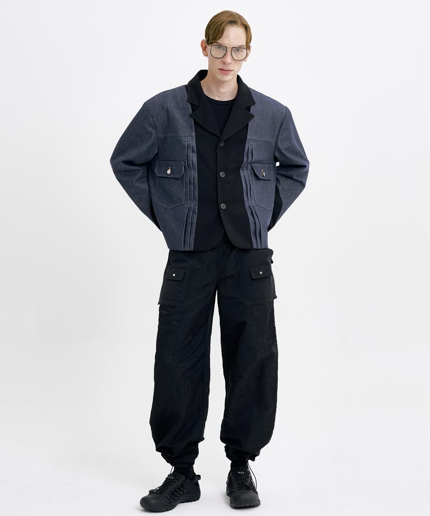WUNDER GEIST Non-Faded Denim Contrast 3-Button Oversized Cropped Blazer