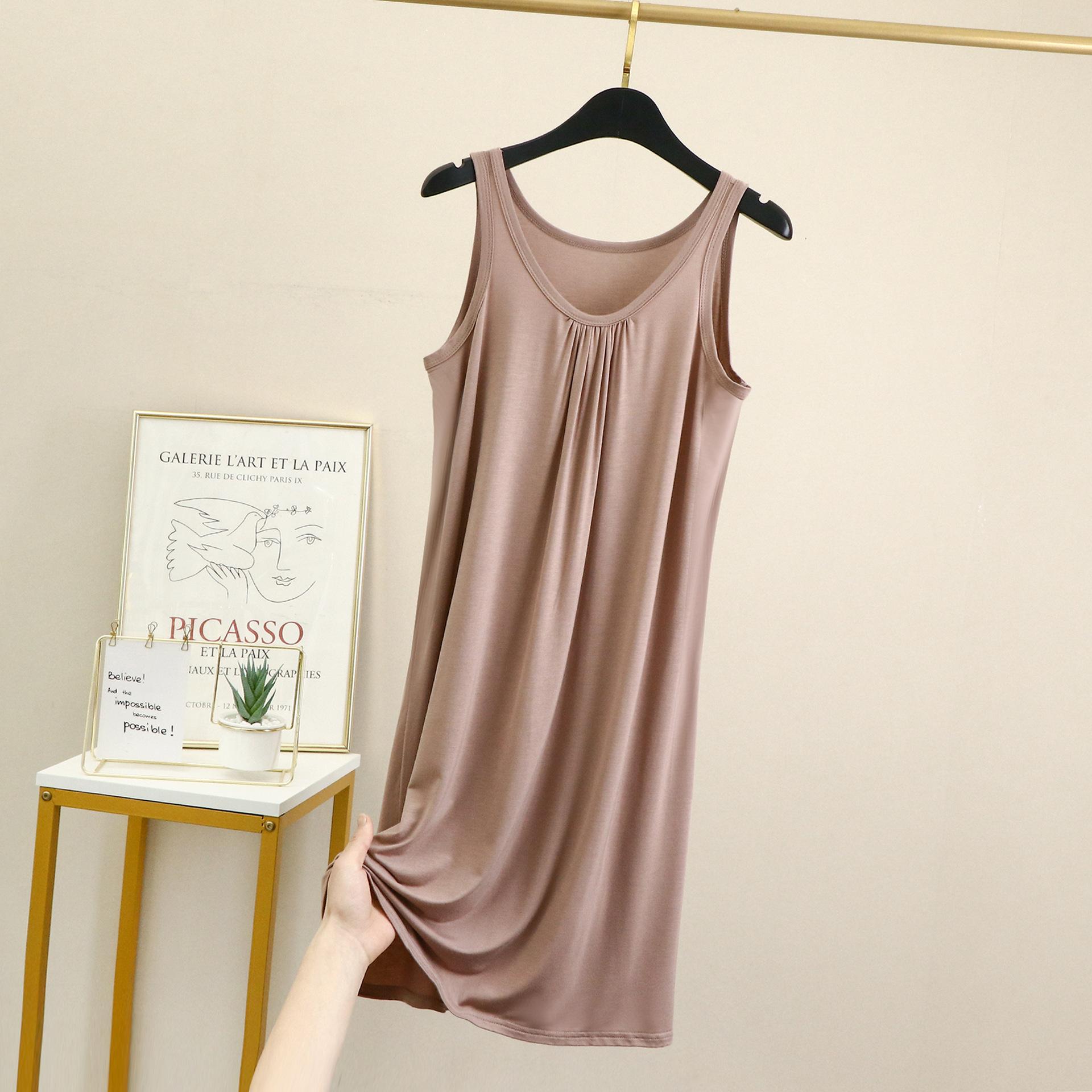 

L-6XL Women s Nightwear Dress Sleeveless Vest Nightdress Thin Summer Sleepwear Modal Comfortable Home Wear Nightgowns L хаки