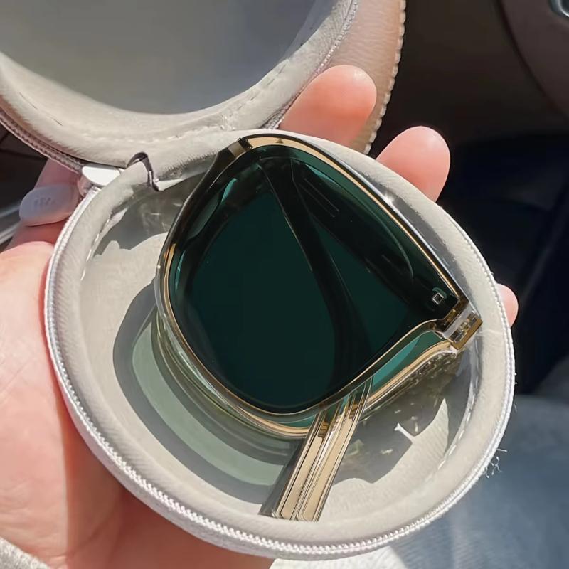 1/2pcs Fashion Folding Sunglasses Female Rivet Simple Design Large Frame Sun Glasses Protective Travel Oculos