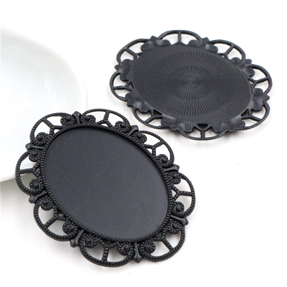 5pcs 30x40mm Inner Size Antique Silver Plated and Bronze and Black Cabochon Base Setting Charms Pendant