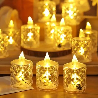 4 Stück flammenlose Kristallkerzen, LED-Teelichter, batteriebetriebene, funkelnde künstliche Kerzen für die Inneneinrichtung von Hochzeiten