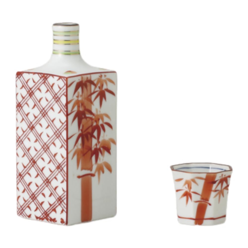 

Саке Бутылка саке и чоко Красный бамбук Квадратная бутылка саке Чашка для саке Керамика Мино Идеально для холодного и горячего Сделано в Японии Ale-net Набор, Набор, & (2 набора)