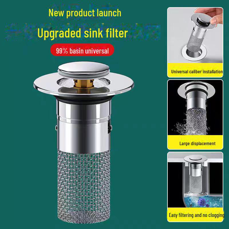 Stainless Steel Push-Type Wash Basin Filter and Deodorant Plug