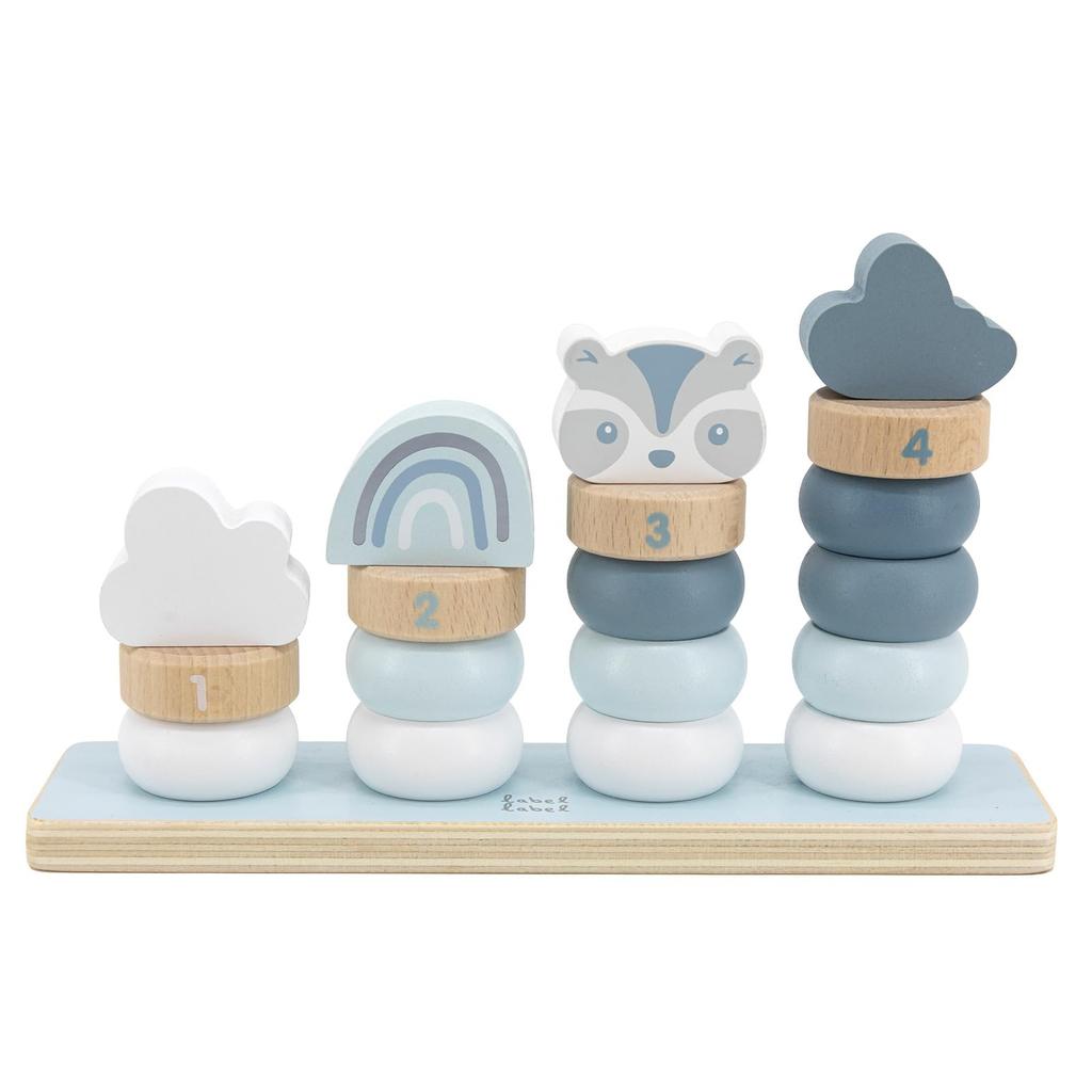 LabelLabel Little Stacking Wooden Stacking Toy, Educational Toy, Number and Color, Baby Toy for 1-2 Year Olds, Birthday Gift for Boys and Girls (Blue)