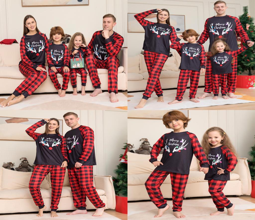 2023 New Arrival Plaid Alphabet Christmas Family Matching Pajama Set