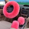 3pcs/set Winter Wool Car Steering Wheel Cover Long Australian Wool Heated Fur Steering Wheel Cover Handbrake Gear Shifter Cover