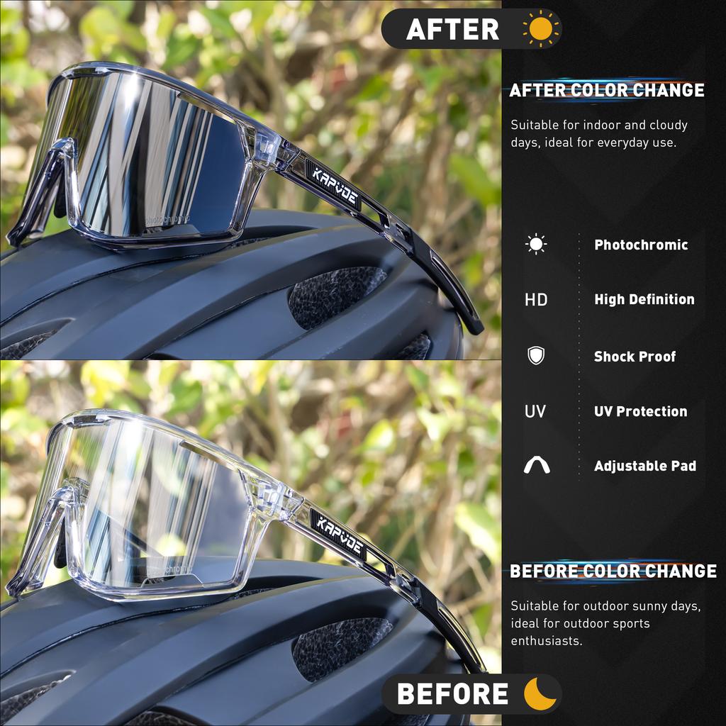 Pochromic Frame Cycling Glasses UV400 MTB Bike Racing Outdoor Sports Eyewear Bicycle Camping Golf Leisure Sunglasses