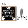 Desktop Ornaments for Home Halloween Coffee Bar Wooden Sign with Iron Display Stand Corner Small Plaques Counter Tabletop Decor, Rustic Wood