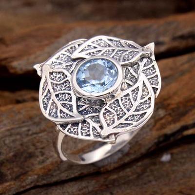 Anello topazio blu, regali abete lei, anello di fascino d'argento, gioielli di pietre preziose, gioielli d'argento, anello di fiori,