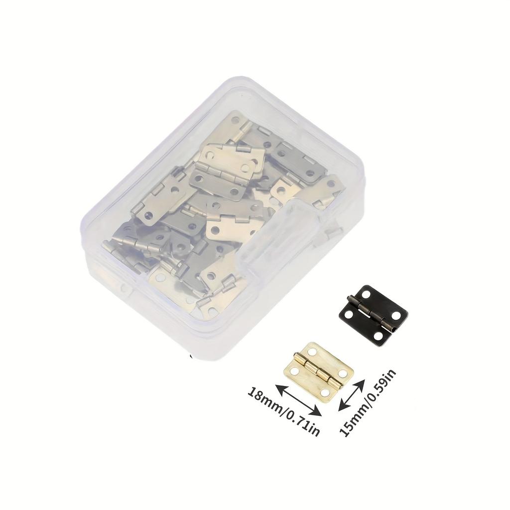 50pcs/box Hinges + 200 Screws Iron Golden/Antique Bronze 4 Holes Durable Furniture Hardware 16*13mm Mini Rounded Hinge Decor
