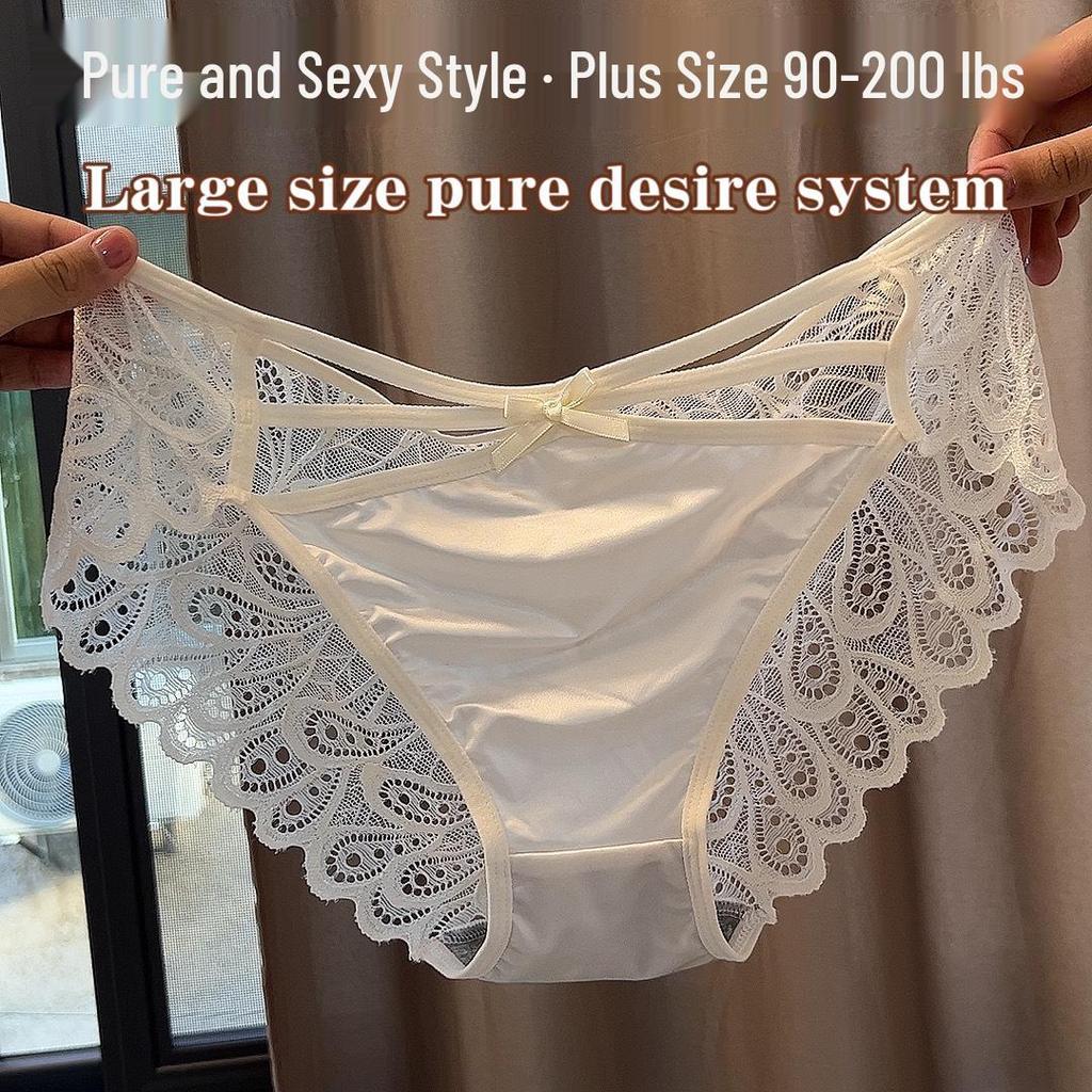Pure & Sexy Plus Size Lace Triangle Panties - Seamless Silk Satin, Breathable Ice Silk Fabric for Women