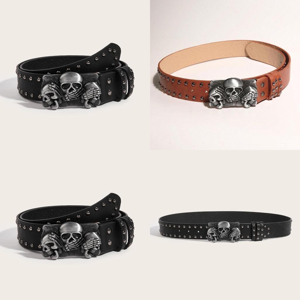 Punk Nonmainstream Men Pu Leather Belt Skull Head Buckle Clothing Accessories