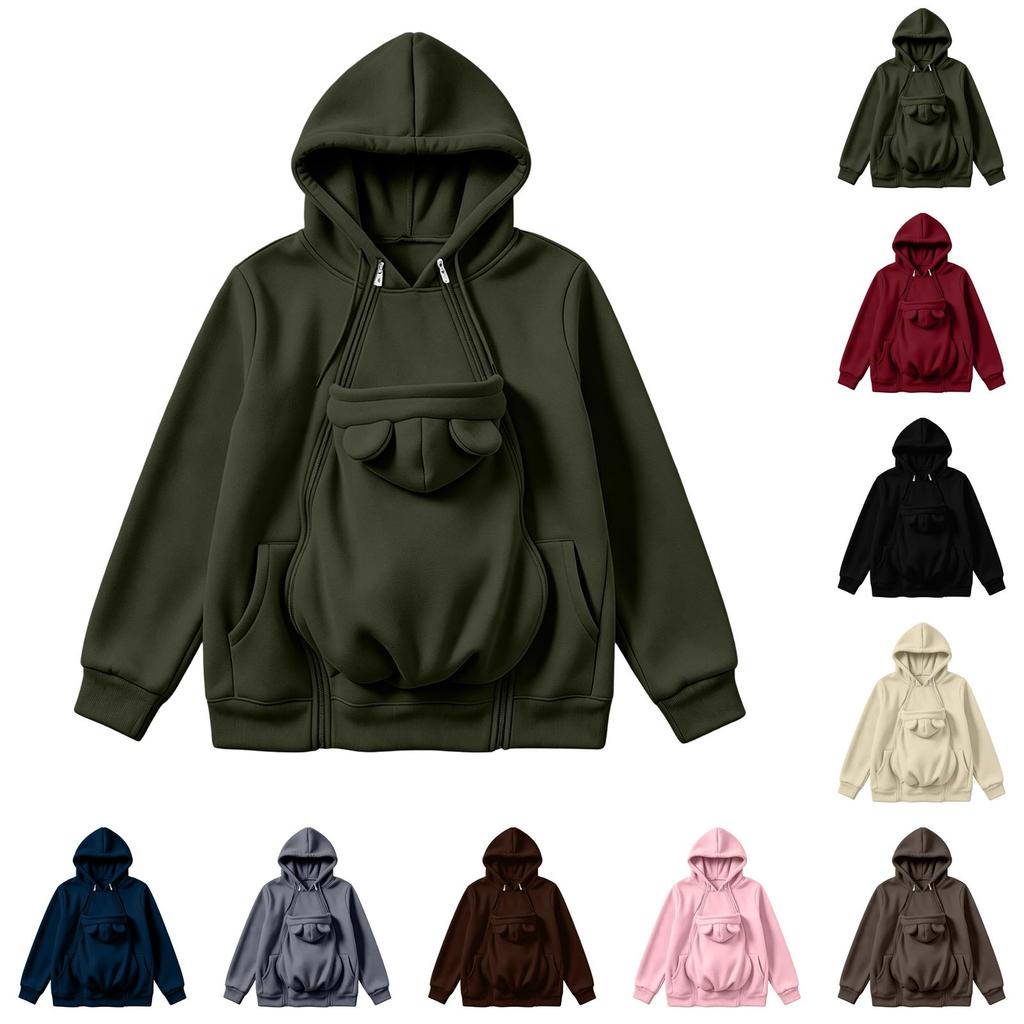 Damen Winter Warm Umstands-Hoodie mit durchgehendem Reißverschluss Babytragejacke für die Schwangerschaft