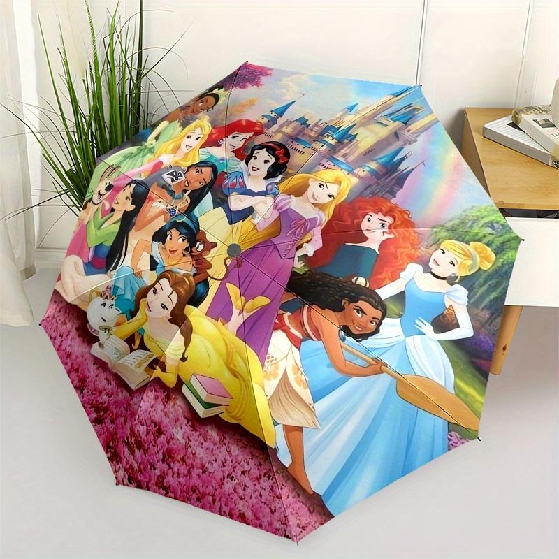 Disney Princesses,Castle,Rainbow Manual Opening and Closing Umbrella, 8-Rib Reinforced Folding Design, Lightweight