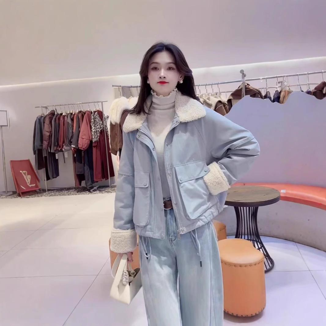 

Women s 2024 Korean Style Lambswool Parka Jacket - Loose, Casual, Thickened Winter Coat with Turn-Down Collar Medium рожевий