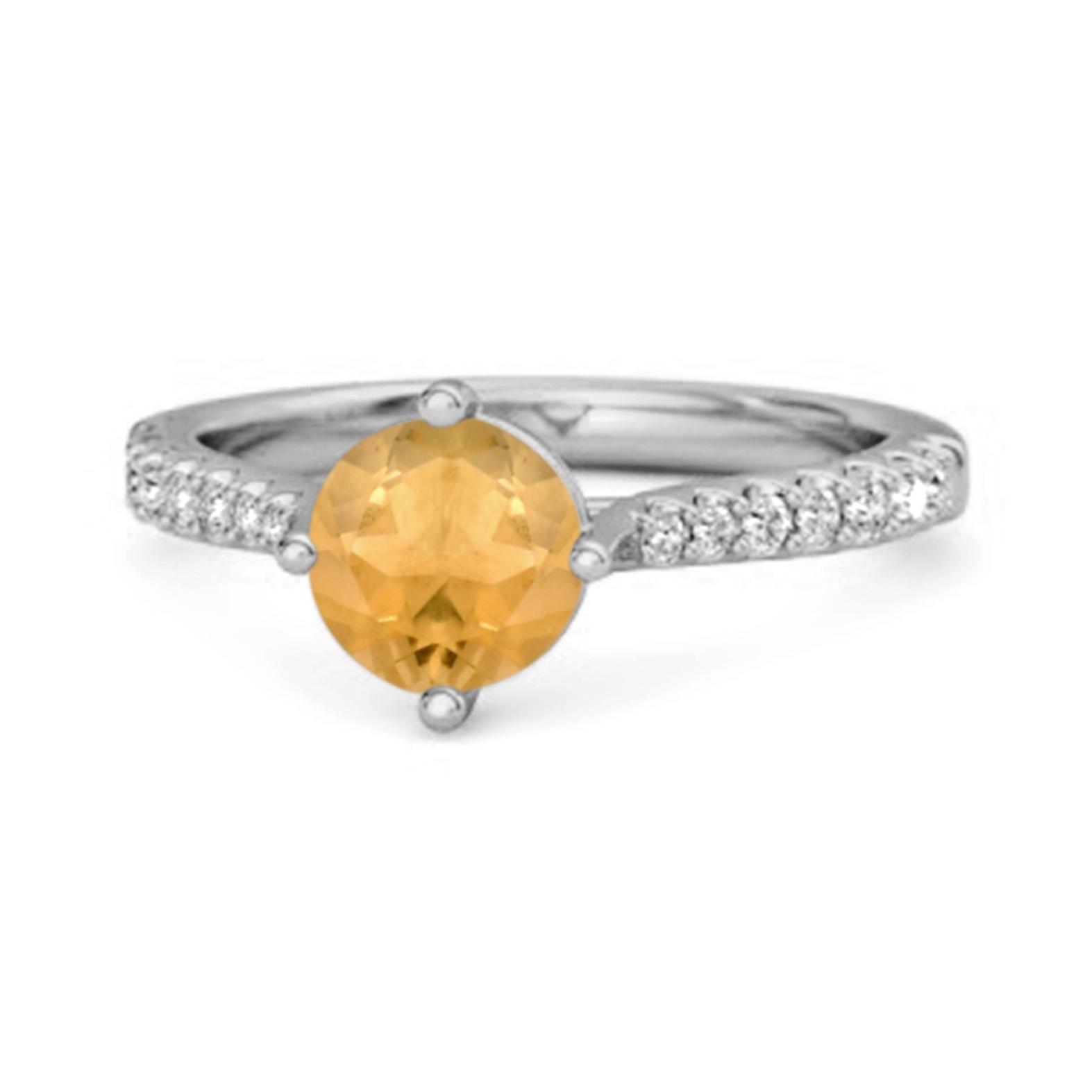 Citrine White Topaz Accent Band Ring- 925 Sterling Silver 7.5 белый