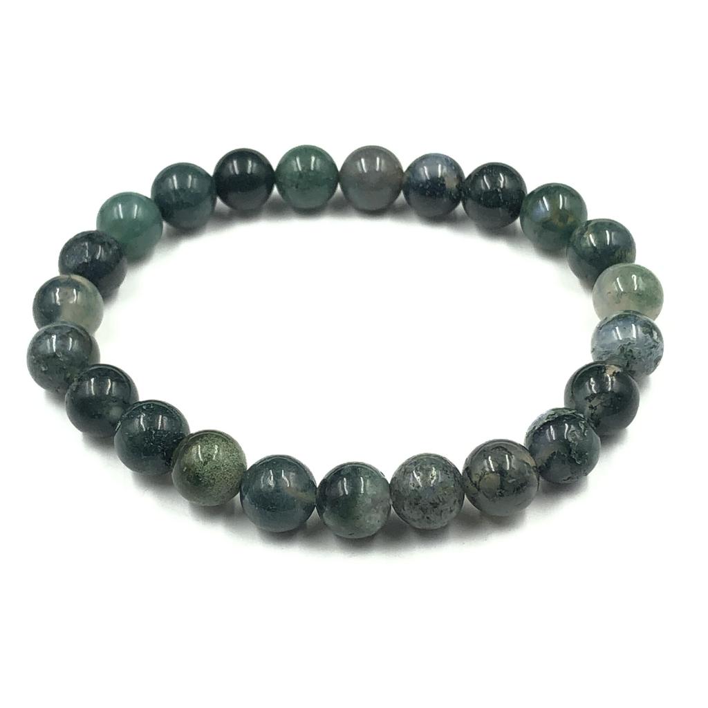 8mm Natural Moss Agate Gemstone Beads Jewelry Handmade Green Stone Bracelet 7.5" For Good-Luck RBB-56