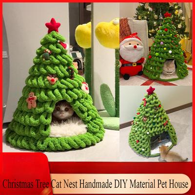 Winter Christmas Tree Cat Nest Handmade DIY Material Winter Warmth Semi Enclosed Dog Nest Felt Cone Pet House