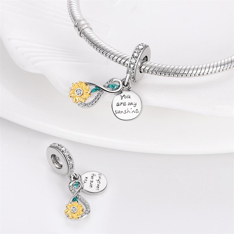 S925 Sterling Silver Sunflower Butterfly Plants Insects Series Charms Beads Fit Original  Bracelets SS925 DIY Jewelry Gifts