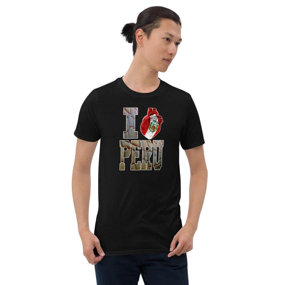 I LOVE PERU FLAG HEART UNIQUE DESIGN COOL GRAPHIC Short-Sleeve Unisex T-Shirt 4XL