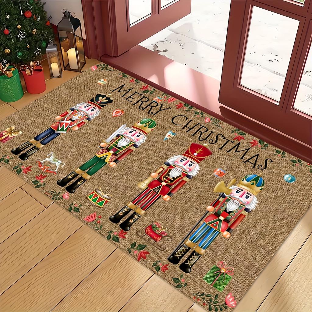 Merry Christmas Carpet Soft Flannel Festive Floor Mat For Living Room Welcome Doormat Home Decorations Entrance Door Welcome Mat