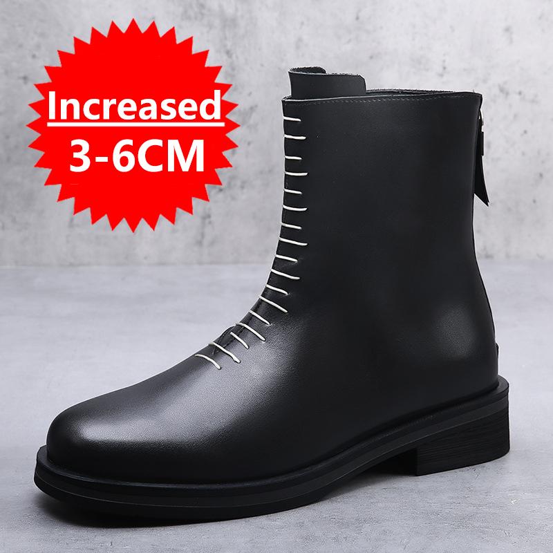 New Boots Chelsea Leather Men Ankle Shoes Wedding Dress Formal Men's Business Autumn Winter Slip-on Zip Height Increase Sole 6cm