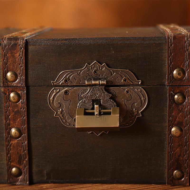 Wooden Desktop Vintage Storage Box With Lock For Home Office Organizing Decor