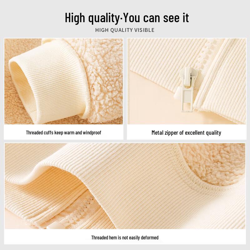 JEANSWEST Men's Thickened Lamb Fleece Hooded Cardigan Jacket