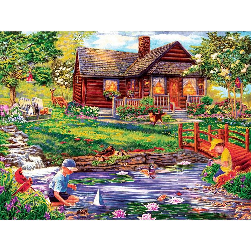 Pictură cu diamant 5D DIY, peisaj, casă, broderie cu diamante, peisaj, punct de cruce, complet rotund, burghiu, decor manual, cadou