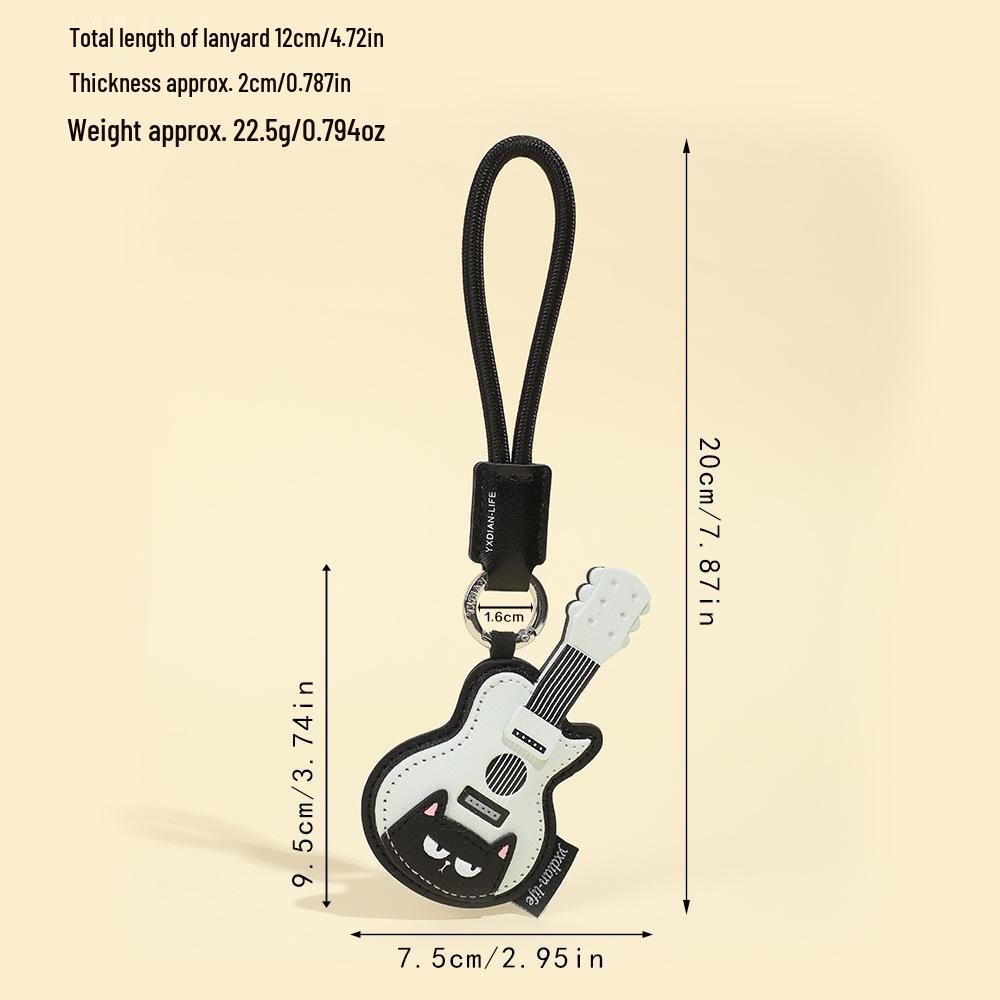 Premium Leather Musical Instrument Keychain: Cat Guitar & Piano Backpack Pendant