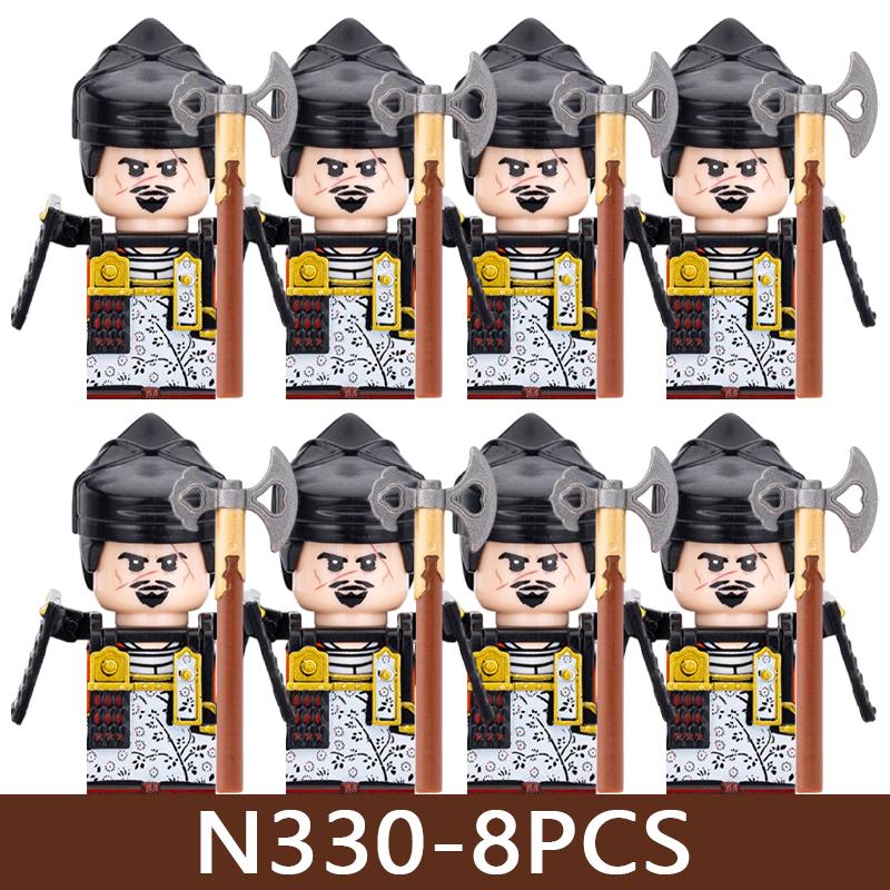 8 Pezzi Figure di Soldati Samurai Giapponesi Blocchi da Costruzione Castello Militare Guerriero Spada Casco Bandiera Accessori Mattoncini Giocattolo Regali
