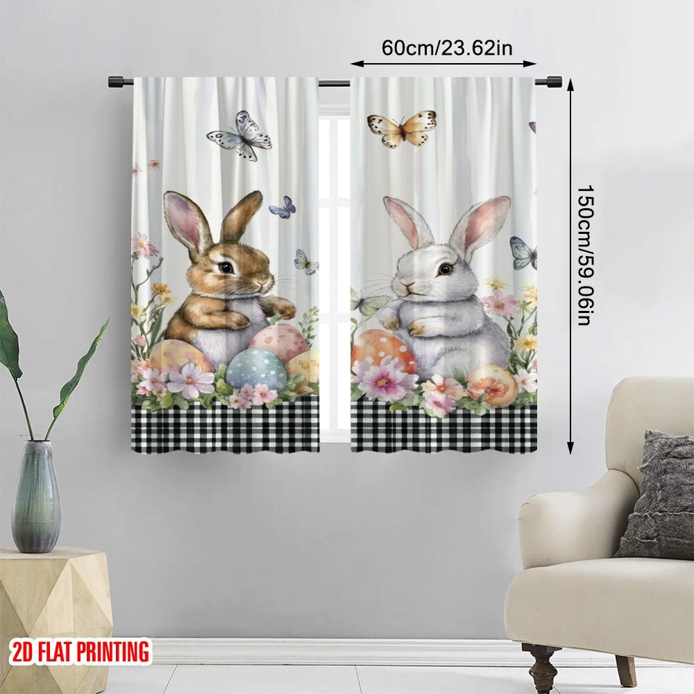 2pcs,2D Plane Printing Print Curtains Easter Bunniescape Durable Polyester (without Rod) Versatile All for Living Room, Bedroom,