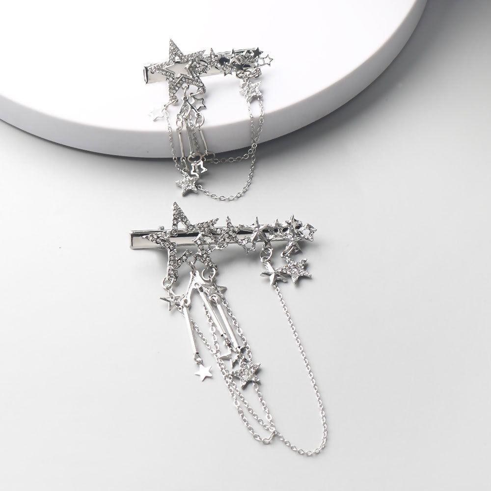 Harajuku Sparkling Punk Hair Clip Crystal Star Fairy Hair Accessories Y2K Headwear Tassel Hairpins for Women Girl