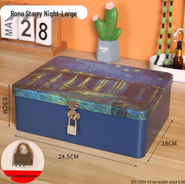 Lockable Retro Tin Box for Cosmetics, Documents, and Jewelry Storage