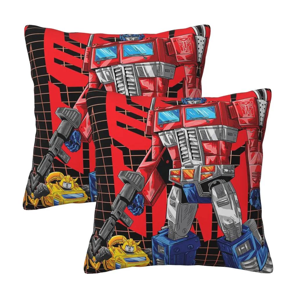 Transformers Autobots 2 Stück Quadratische Kissenhülle Kissenbezug Kissen Reißverschluss Dekorativ Komfort Deckenkissen für Zuhause Sofa