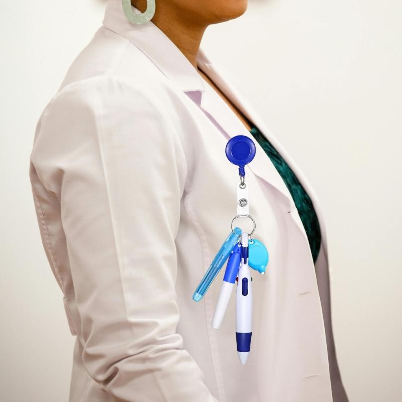 5-in-1 Badges Reels with Marker, Multicolor Ballpoint Pen and Light for Nurse Doctor, Retractable Badges Reels Holder