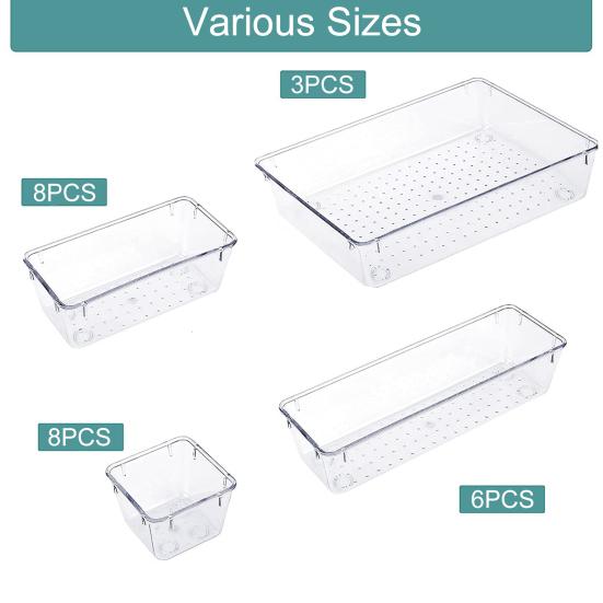 Transparent Drawer Storage Box Clear Acrylic Drawer Organizer Drain Holes Drawer Storage Tray Stackable Storage Bin
