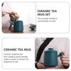 1Set Ceramic Tea Mug with Wood Handle and Built-in Stainless Steel Infuser Retro Texture Smooth Finish for Home Office Dorm Tea