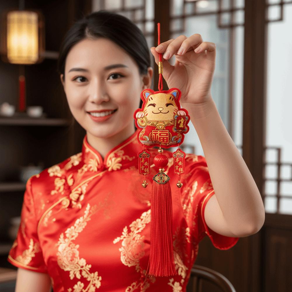 The God of Fortune Chinese New Year Decoration Red Embroidered Spring Festival Decorations Traditional Good Fortune