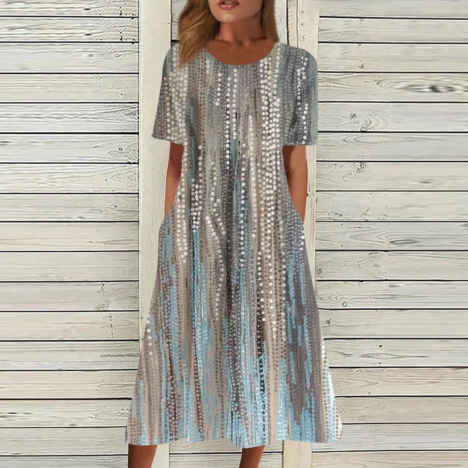 

Жіночі повсякденні сукні Сукні з принтом Літні сукні Плісовані сукні з принтом з круглим вирізом Вільні сукні S коричневий