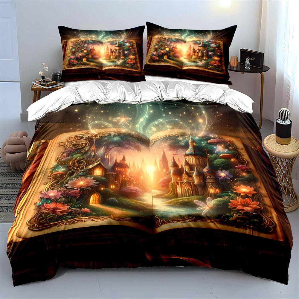 Fairy Tale Fantasy Book Art Bedding Duvet Cover Set (1*Duvet Cover 2*Pillowcases, Without Duvet Insert)