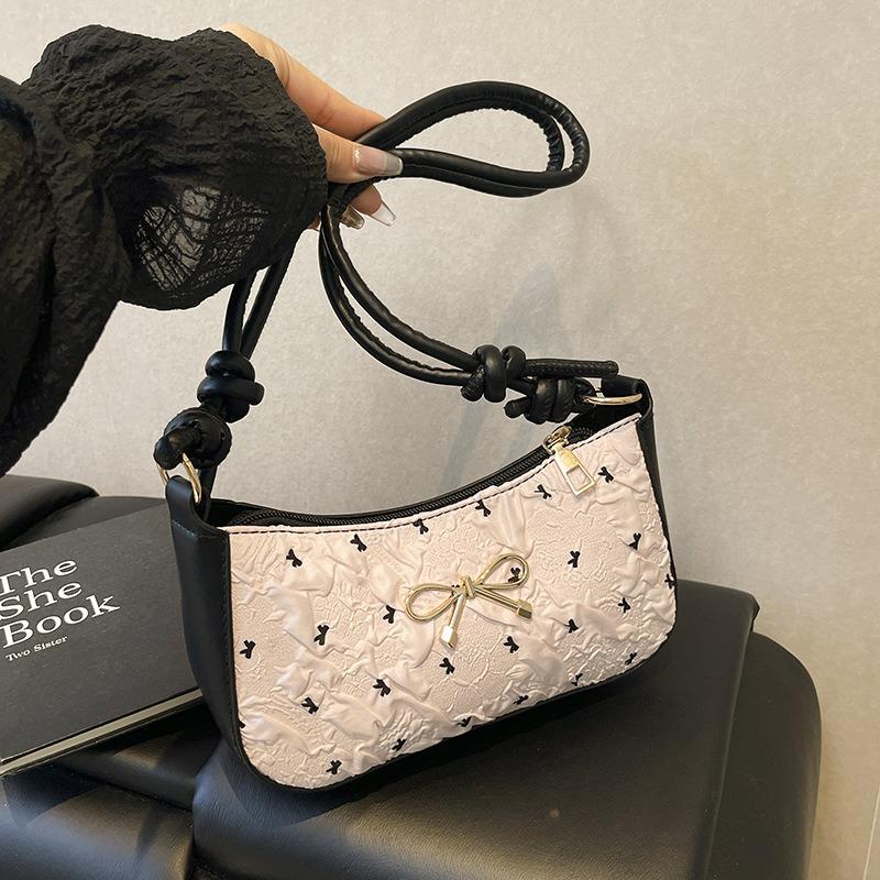 Pink Bow Crescent Armpit Bag Women's Summer New High-end Light Luxury Niche Shoulder Small Square Bag