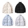 Men Cotton Coat Stand Collar Long Sleeve Solid Color Loose Fit Coat with Pockets Thickened Warm Quilted Outwear