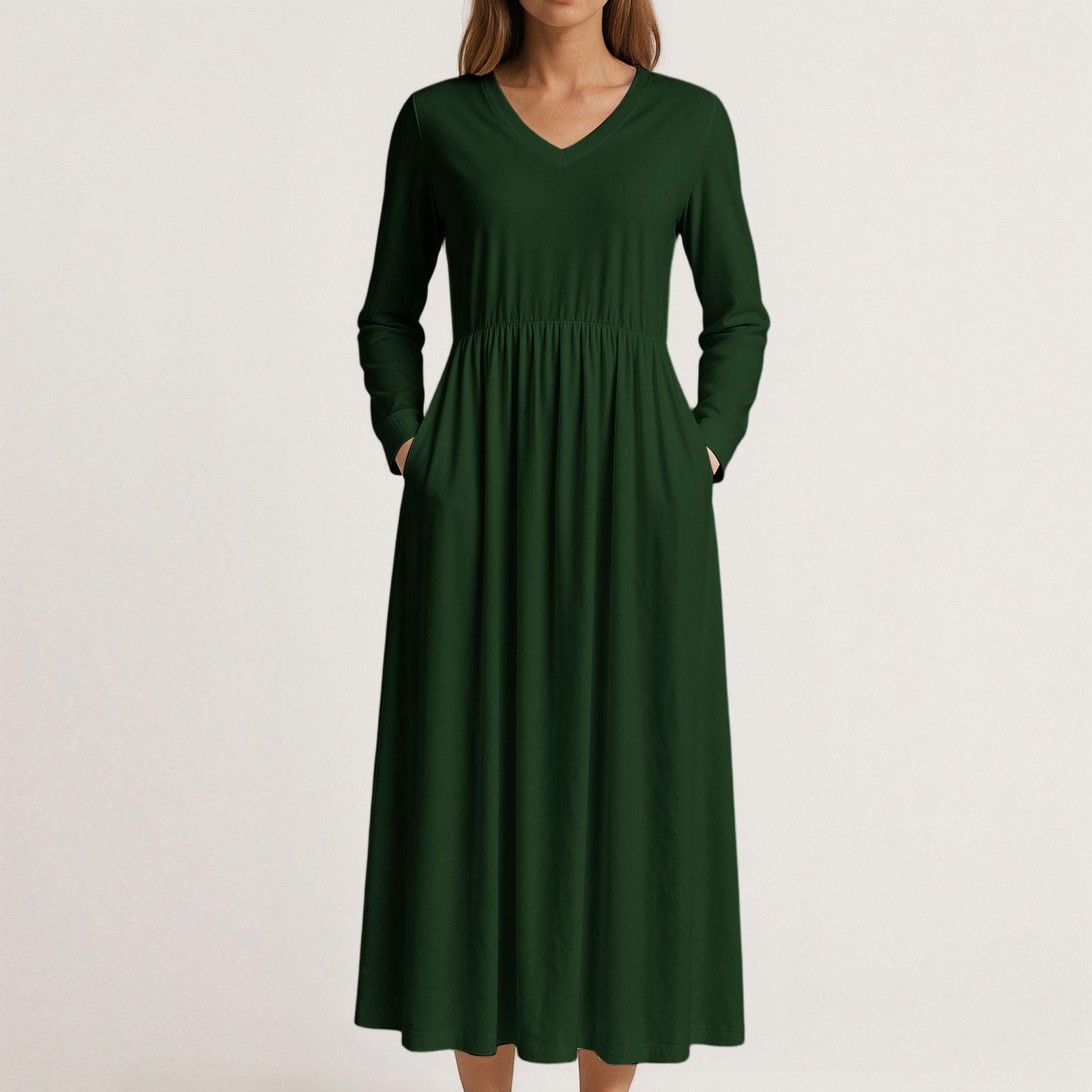 

Платье для женщин длинное бохо пляжное платье элегантное макси-платье V-образный вырез длинный рукав платье с карманами XXL