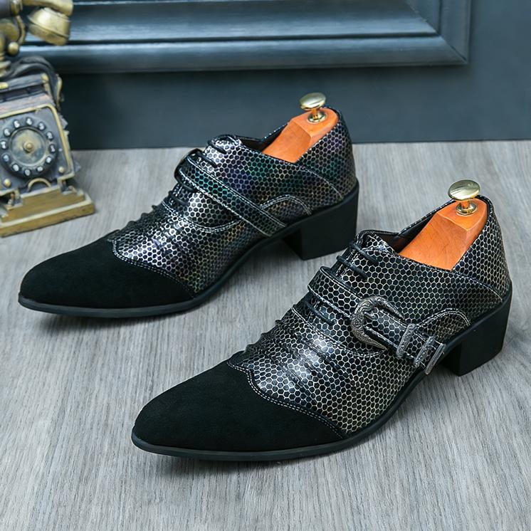 Charm Mixed Style Patchwork Monk Strap Pointed Height Increasing Shoes for Men Dress Wedding Homecoming Footwear Zapatos Hombre