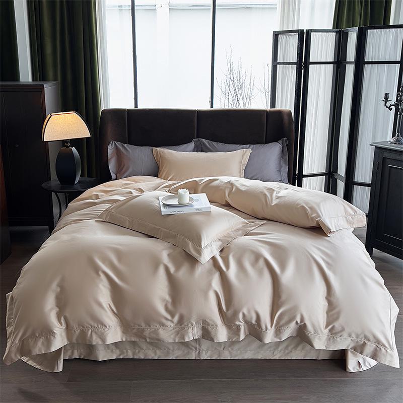 Luxury Xinjiang Long-Staple Cotton Sateen 4-Piece Bedding Set with Piping 1.8m Bed Sheet 4-Piece Set